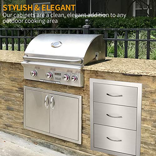 Outdoor Barbecue Drawers, Stainless Steel Kitchen Drawers with Handle,3-Layer Design,Outside Flush Mount Storage Cabinet for Restaurant or Home,BBQ Island,Patio Grill Station(14.2W x 20.6H x 23D)