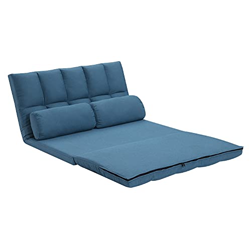 AC Pacific Trifold Foam Folding Mattress Bed with Pillows, Foldable Sofa Sleeper, Blue