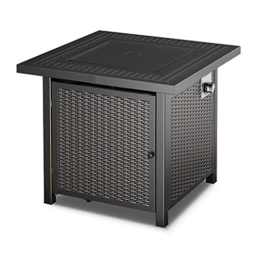 Propane Fire Pit Table, Outdoor Companion,28 Inch 50,000 BTU Auto-Ignition Gas Fire Pit Table with lid, ETL Certification and Strong Striped Steel Surface, Table in Summer, Pit in Winter