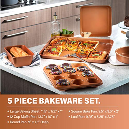 Gotham Steel Hammered Copper Collection – 20 Piece Premium Cookware & Bakeware Set with Nonstick Copper Coating, Includes Skillets, Stock Pots, Deep Square Fry Basket, Cookie Sheet and Baking Pans