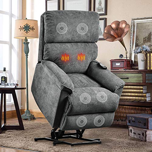 Lift Chair for Elderly with Massage & Heat, Heavy Duty Lift Chairs Electric Recliner Chairs with Remote Control Soft Fabric Lounge