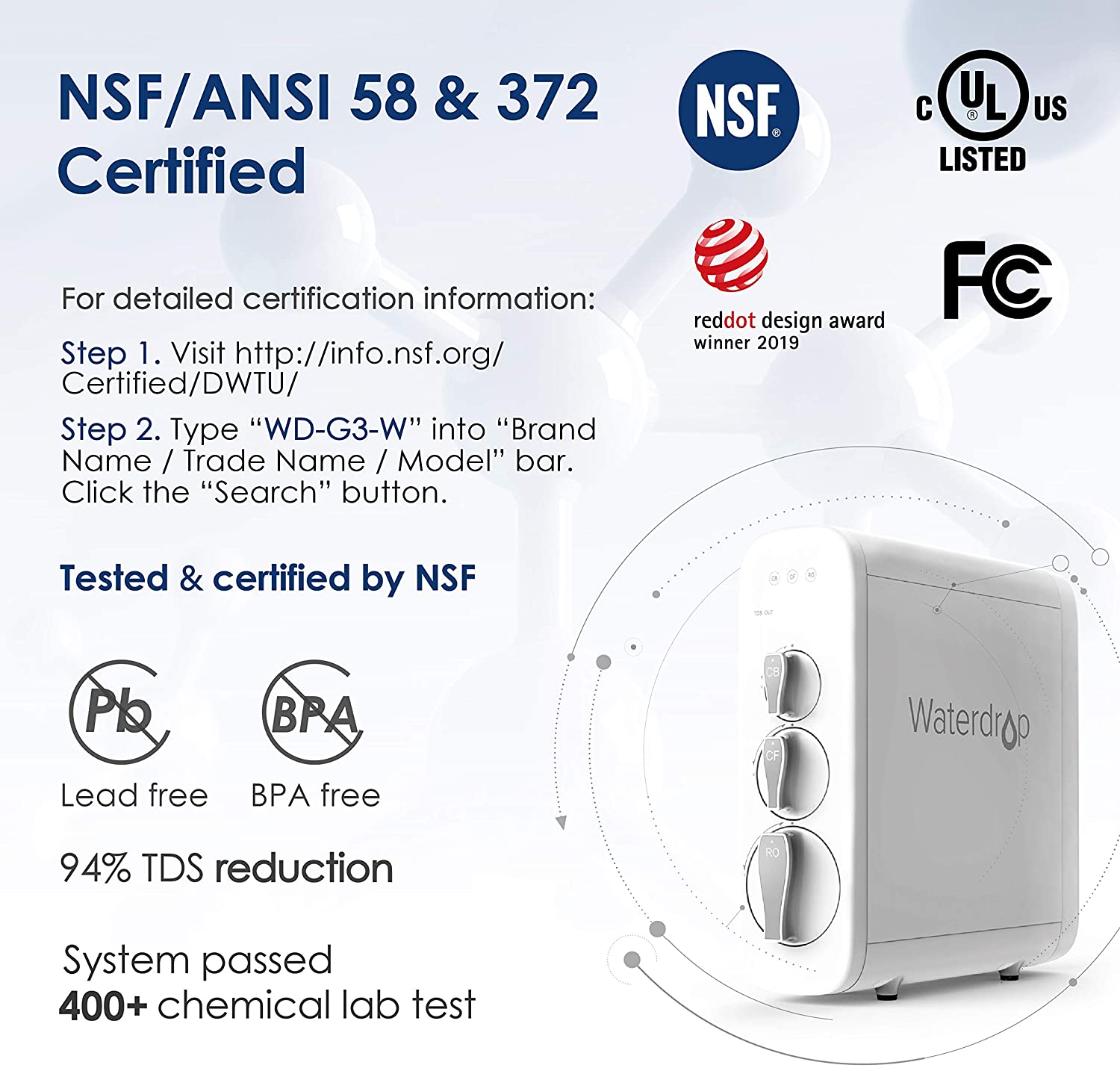 Waterdrop WD-G3-W Reverse Osmosis Water Filter System New