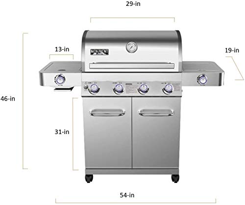 Monument Grills 24367 Stainless Steel 4 Burner Propane Gas Grill w/Side Sear Burners