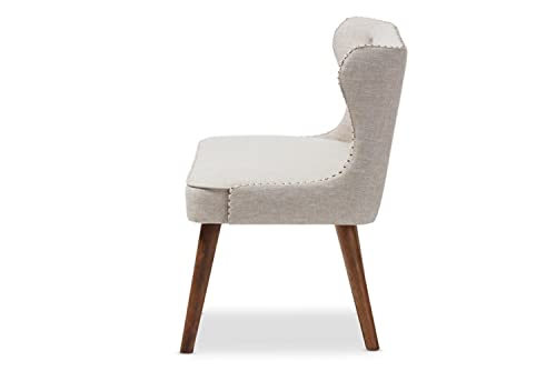 Baxton Studio Scarlett Mid-Century Modern Upholstered Button-Tufting with Nail Heads Trim 2-Seater Loveseat Settee Light Beige