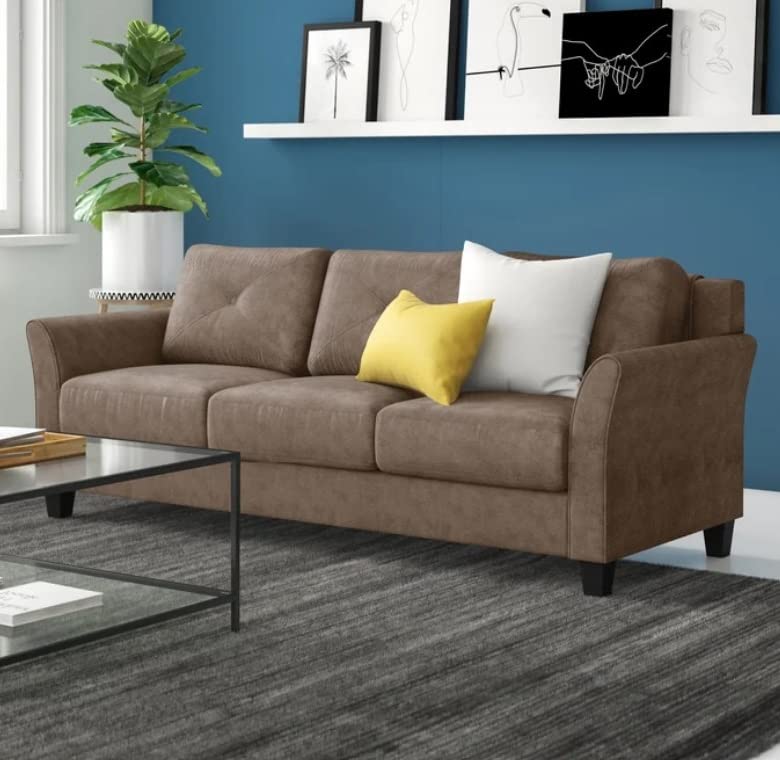 Futton-80.3'' Flared Arm Microfiber Sofa, Brown-You Can Lounge During The Day Or Host Guests Overnight If Need It