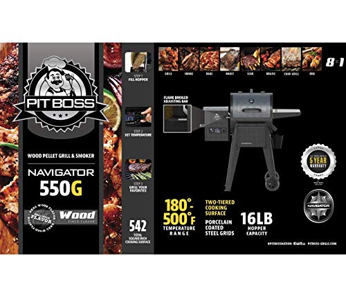 PIT BOSS PB550G Wood Pellet Grill with Cover and Folding Front Shelf Included, 550 sq in, Black