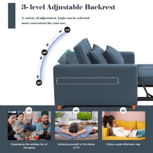 SWHSE Convertible Chair Bed 4-in-1, Sleeper Chair Bed, Pull Out Sofa Bed, Multi-Functional Adjustable Recliner, Sofa, Bed, Single Bed Chair with Modern Linen Fabric (Blue Grey)