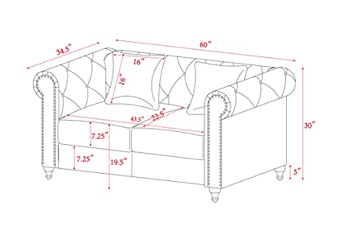 Tufted Velvet Sofa with Scroll Arms,White villose Pillow,3 Piece Living Room Couch Set,Grey/Black/Blue (Blue+Velvet, 2)