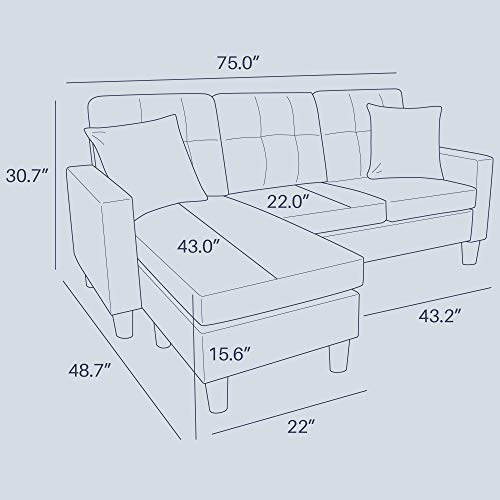 BELLEZE 3 Piece Convertible Sectional Sofa, Upholstered Linen L Shaped Couch with Modular Chaise Lounge, Loveseat and Ottoman, Small Space - Altera (Navy Blue)