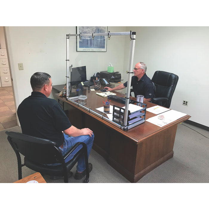 Justrite 3' X 4' Counter/Desktop Workspace Cough And Sneeze Guard, PVC In Aluminum Frame