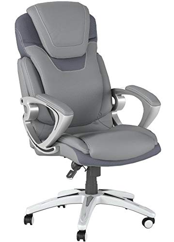 Serta AIR Health and Wellness Executive Office Chair High Back Ergonomic for Lumbar Support Task Swivel, Bonded Leather, Light Gray