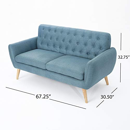 Christopher Knight Home Bernice Mid-Century Modern Tufted Fabric Sofa, Blue / Natural