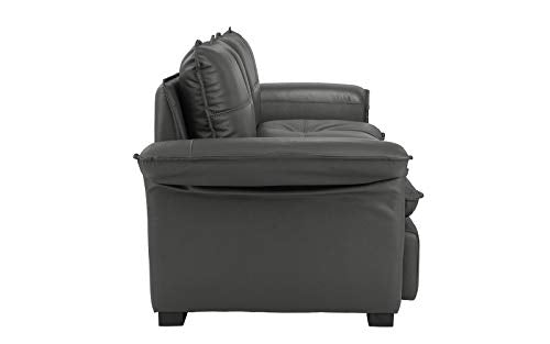 Classic Living Room Tufted Leather Sofa with Adjustable Arm Rests (Grey)