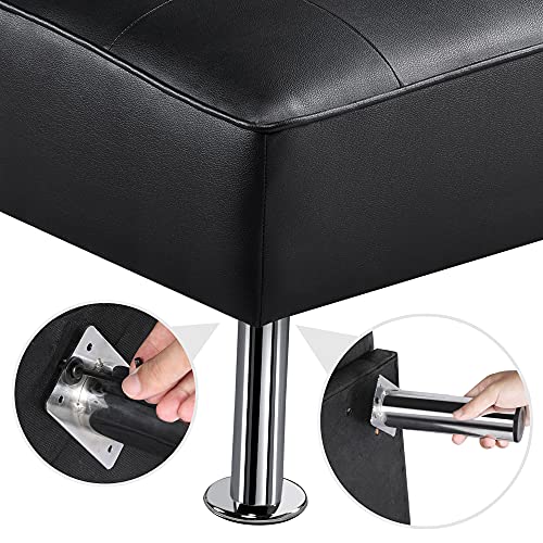 Topeakmart Sectional Sofa Couch Bed Convertible L-Shaped Faux Leather Couch Foldable Futon Sofa Sleeper with Reversible Chaise Lounge for Living Room Black