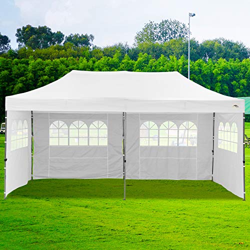 Diophros 10x20FT Pop up Canopy Tent, Instant Portable Folding Shelter Wedding Party Tent Outdoor Event Gazebos with 4 Removable Sidewalls (White)