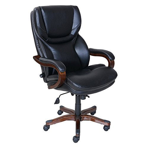 Serta Big and Tall Executive Office Chair with Wood Accents Adjustable High Back Ergonomic Lumbar Support, Bonded Leather, Black