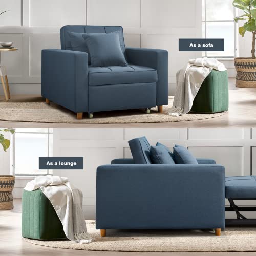 SWHSE Convertible Chair Bed 4-in-1, Sleeper Chair Bed, Pull Out Sofa Bed, Multi-Functional Adjustable Recliner, Sofa, Bed, Single Bed Chair with Modern Linen Fabric (Blue Grey)
