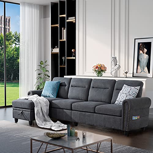 Convertible Sectional Sofa Couch with Reversible Chaise, L-Shaped Couch 4-seat Sofas with Modern Chenille Fabric for Apartment Living Room(Grey)
