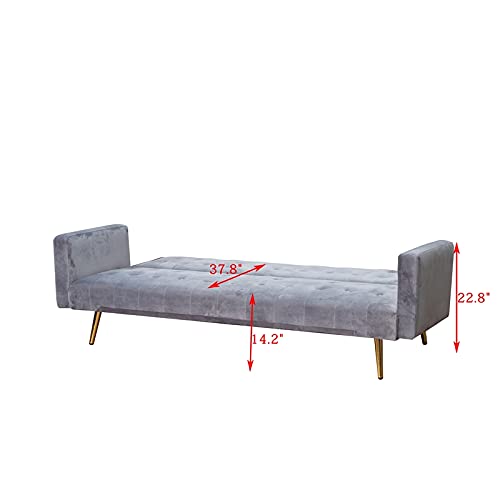 Kingway Furniture Jeffery Velvet Convertible Sofa in Light Gray