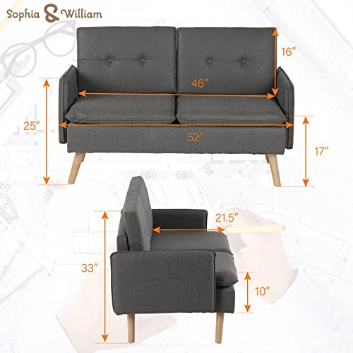 Sophia & William Sofa Coach Modern Loveseat for Living Room Upholstered 2-Seat Sofa PU Leather Pillowed Back Cushion Straight Arm 52