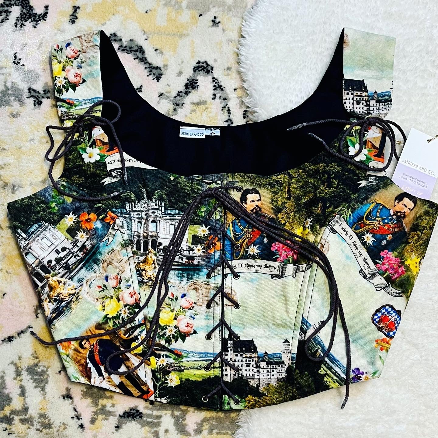 Front Lacing Corset Top with Adjustable Straps in Vintage canvas - Size EU 44 (L/XL)