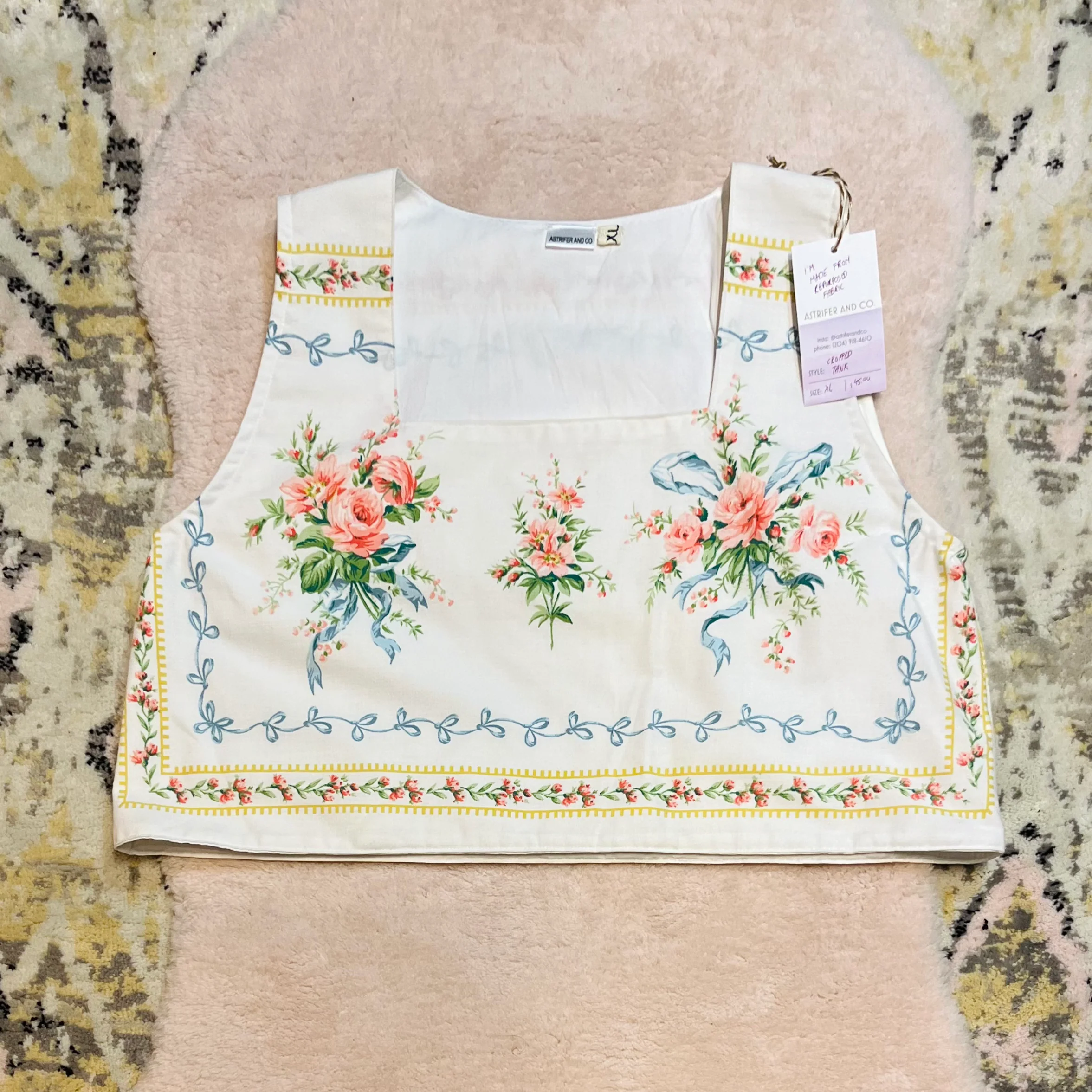 Cropped Tank in White and Floral (XL)