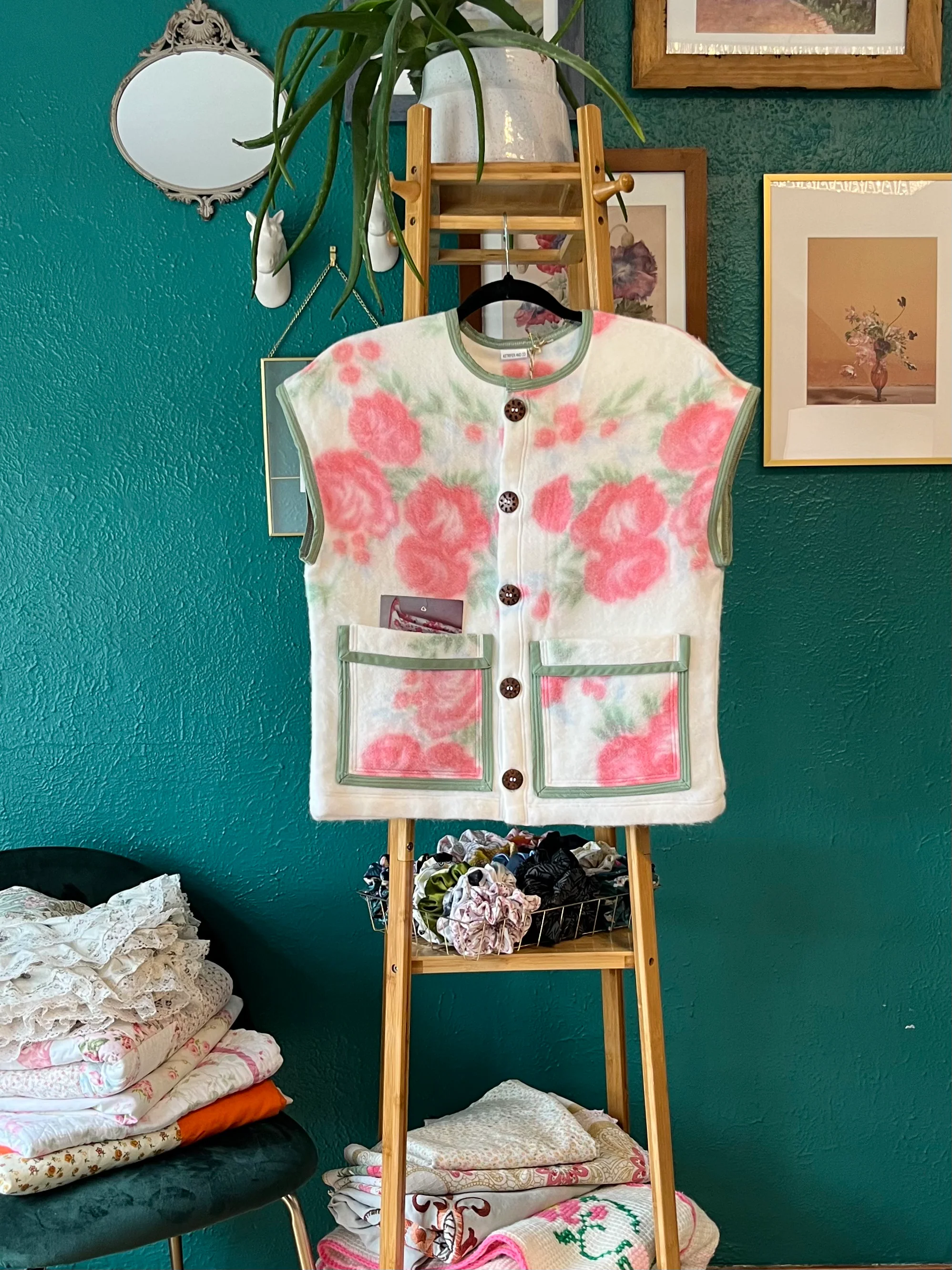 Blanket Vest in Rose Trellis Viscose and Nylon (M)