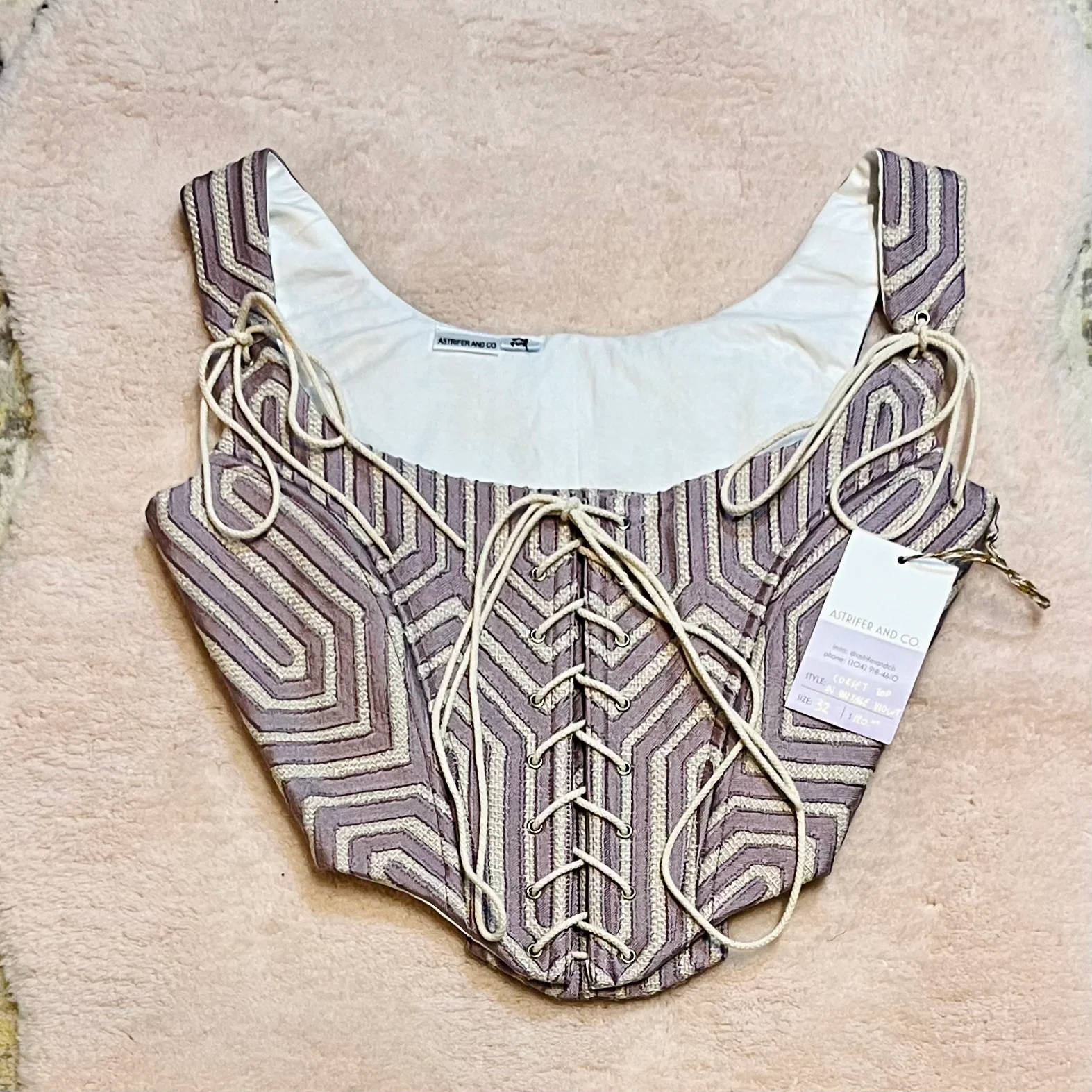 Front Lacing Corset Top with Adjustable Straps in Violet- Size EU 32 (XXS)