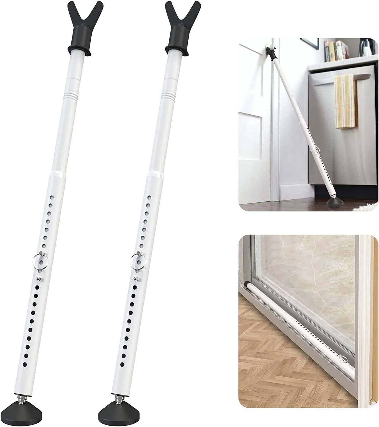YeYeBest Sliding Patio Door Security Bar, 2Pack 3 in 1 Hinged Sliding Door Window Security Bar, 19 to 52 Inch Adjustable Door Stopper Security Jammer Bar