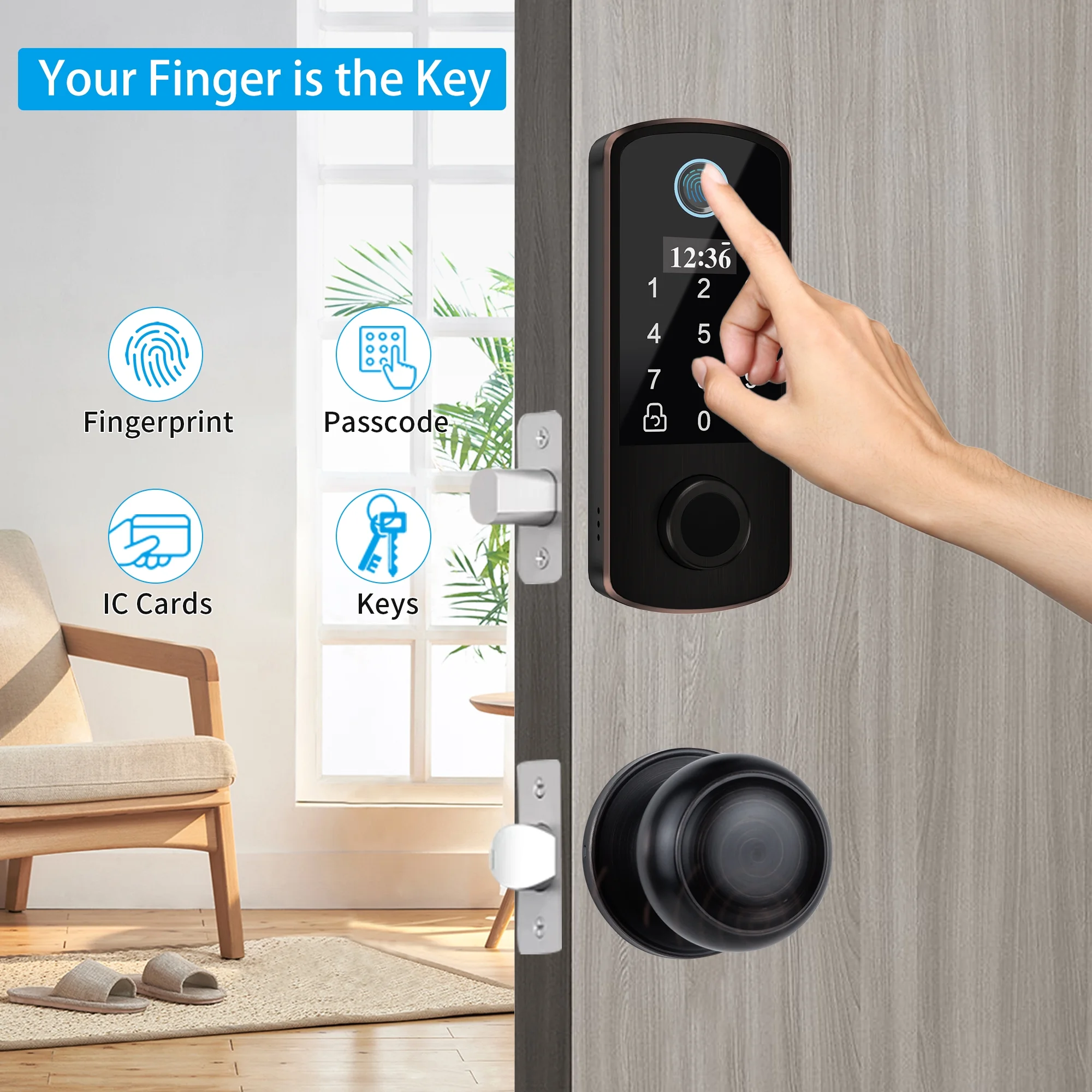 Smart Door Lock, Biometric Fingerprint, 300+ Users, OLED Display & Voice Guide, Keyless Entry, Front Door Lock Set, Electronic Keypad Deadbolt