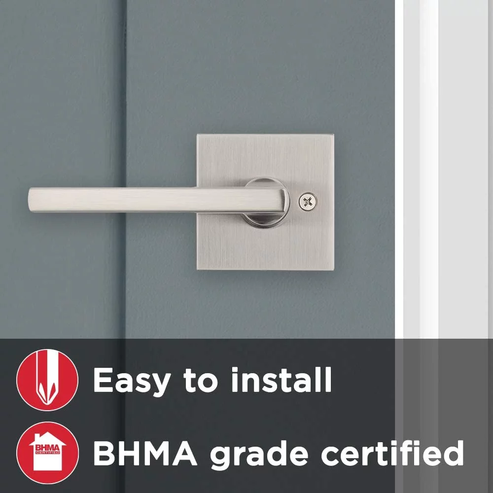Kwikset Halifax Lever with Square Rose Half Dummy in Satin Nickel