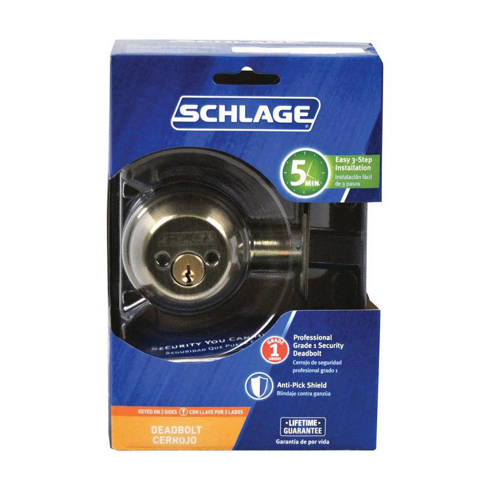 Schlage B62NG609 Double-Cylinder Deadbolt Lock, Antique Brass - Quantity 1