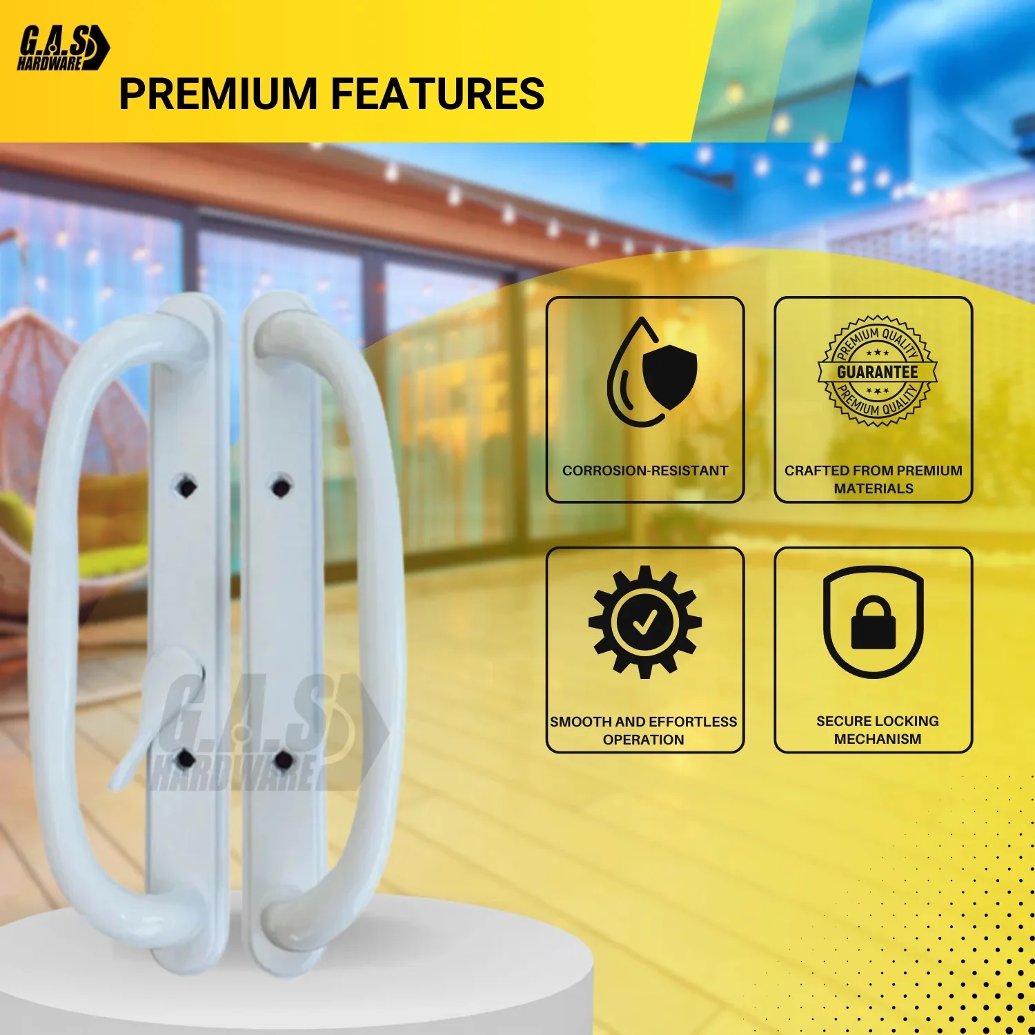 Sliding Patio Glass Door Pull Handle Replacement Set | Olympus Sliding Door Handle Lock Set for Door Handle Repair | Fits 3-15/16 Screw Holes - Off Set Latch