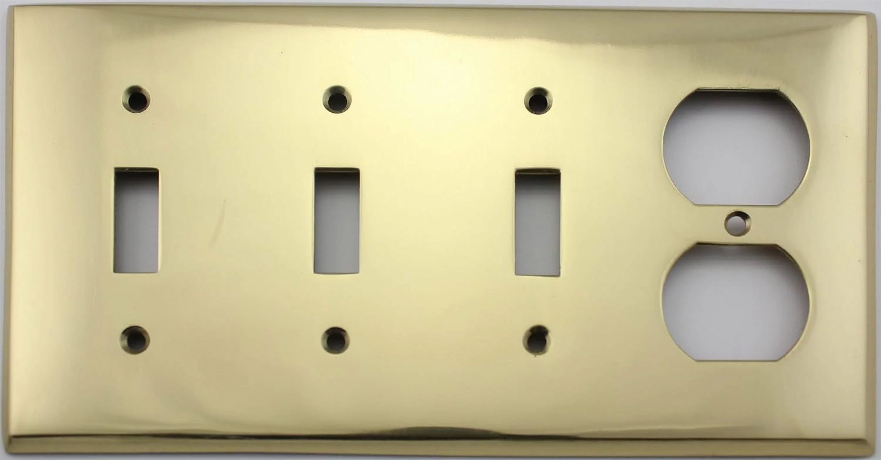 Polished Brass 4 Gang Switch Plate - 3 Toggle Switch Openings 1 Duplex Outlet Opening