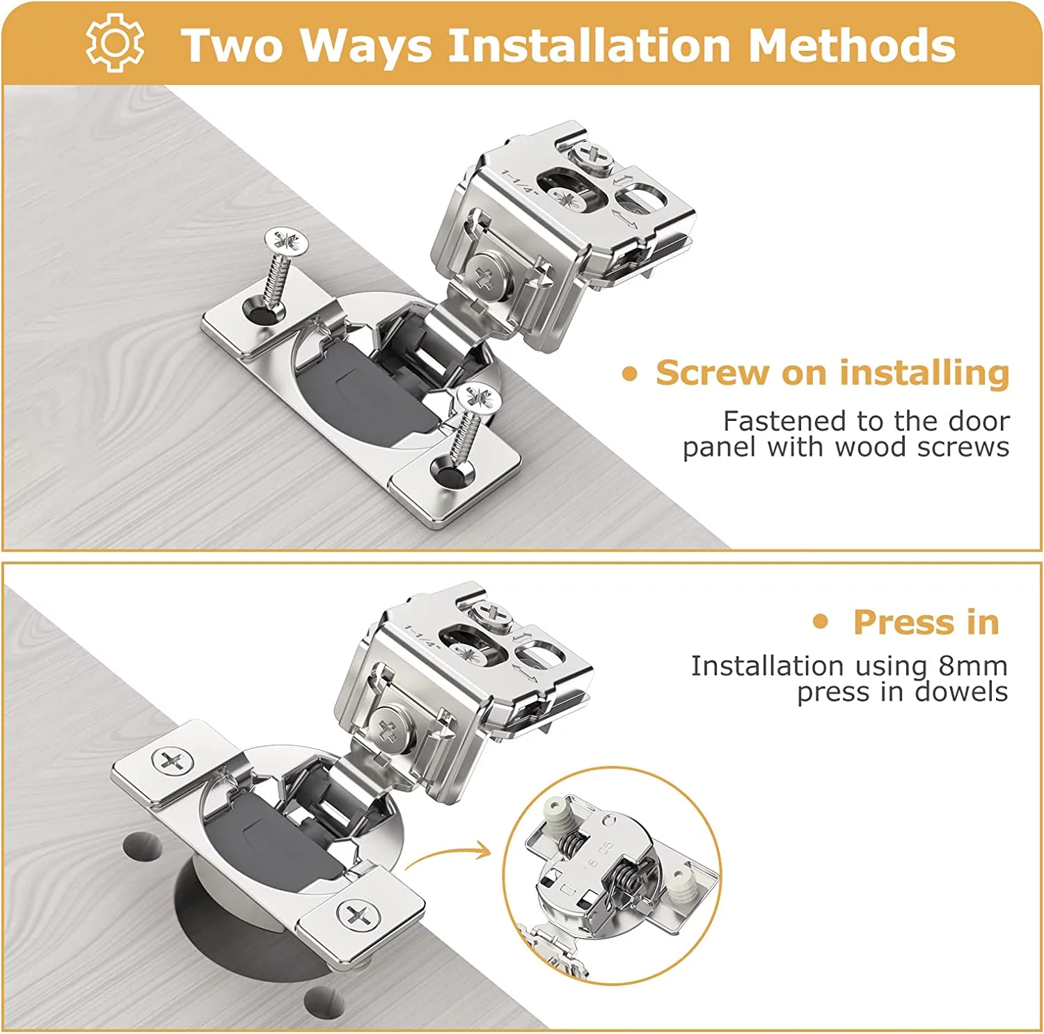 FURNIWARE 10 Pieces Soft Closing Cabinet Hinges, 1/2 inch Overlay Cabinet Hardware Hinges Nickel Plated- 105 Degree 1/2