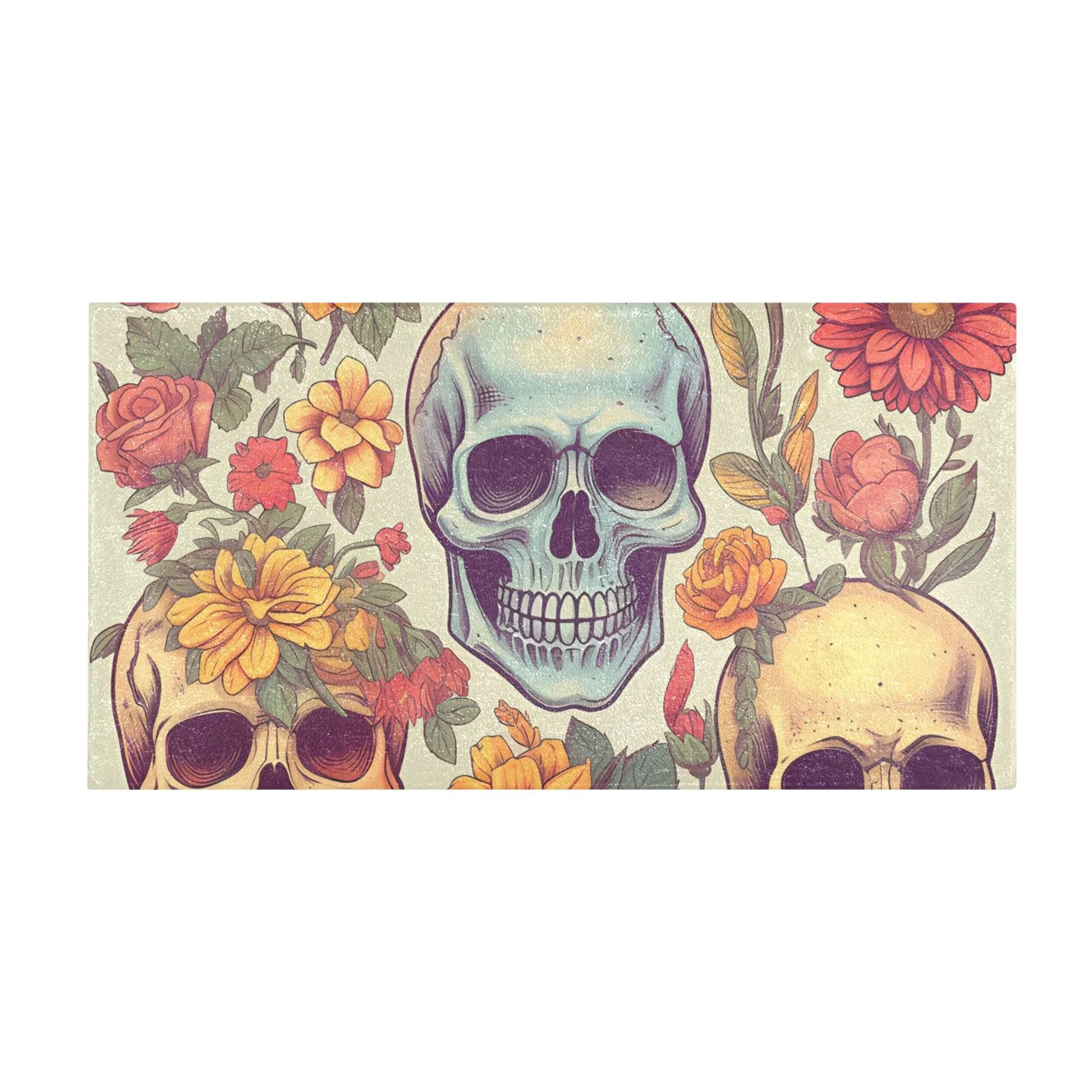 Skulls Skeleton Roses Luxury Kitchen Rug Non Slip Bathroom Plush Mat Shaggy Bedroom Carpet 39
