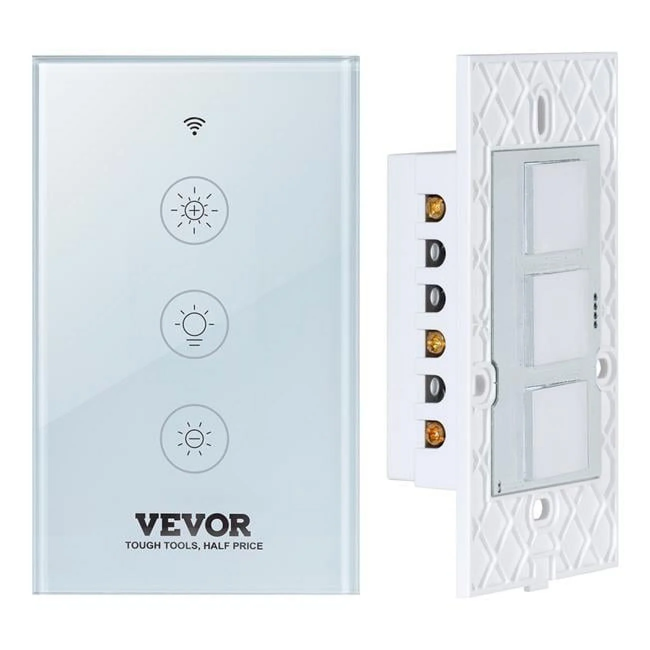 Vevor  100-250V AC Wi-Fi 2.4GHz 2 Amp LED Wi-Fi Dimmable Switch Smart Illuminated Touch Dimmer Light Switch White with Panel APP Remote Control