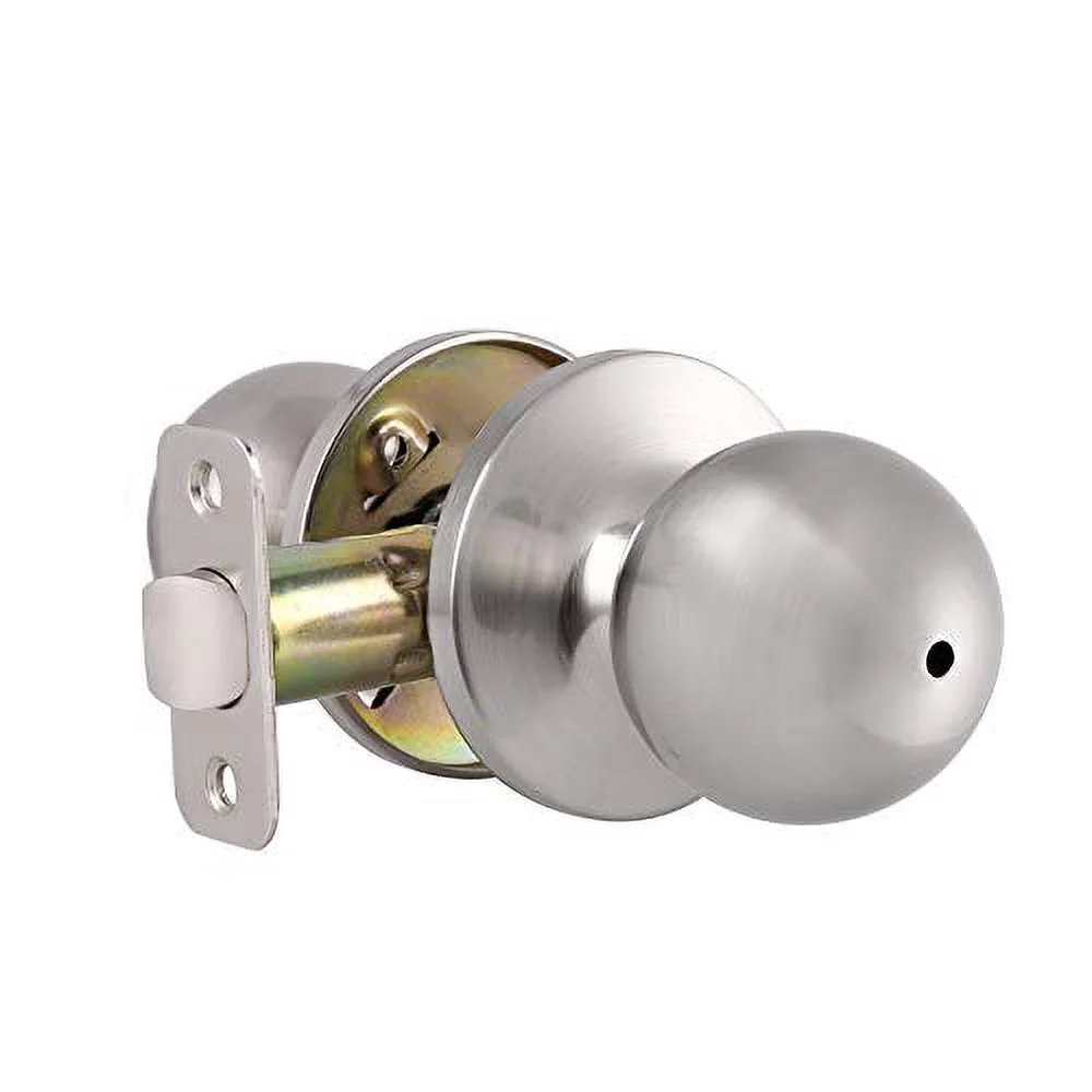 Brushed Nickel Privacy Door Knobs Interior Keyless Door Lock Interior for Bathroom Bedroom Round Classic Door Handles, Door Knob Set of 1