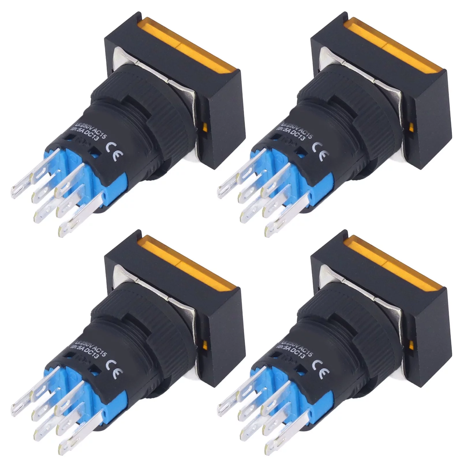 Uadme 25Pcs Micro Squares Push Button Switch - ABS Brass Self Locking Switches with Light 16mm 12V(Yellow)