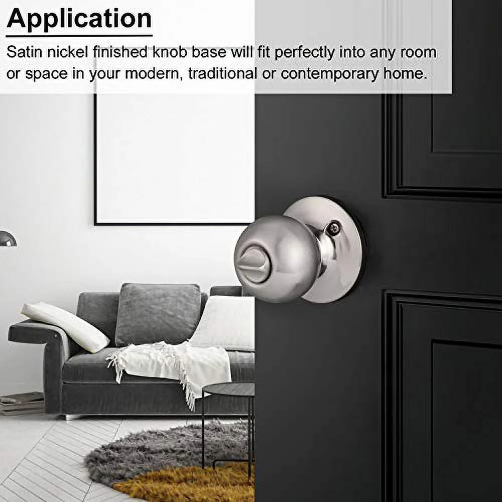 Brushed Nickel Privacy Door Knobs Interior Keyless Door Lock Interior for Bathroom Bedroom Round Classic Door Handles, Door Knob Set of 1