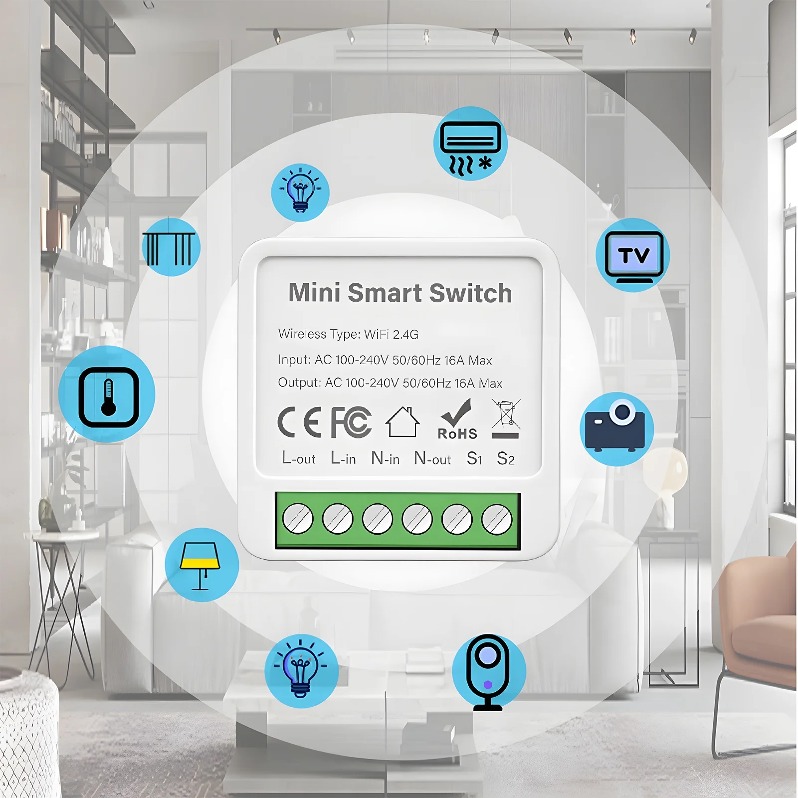 Aibecy WiFi Smart Wall Switch, 16A DIY Circuit Breaker Timer, 1 Gang 2-Way Control, Voice Control Compatible