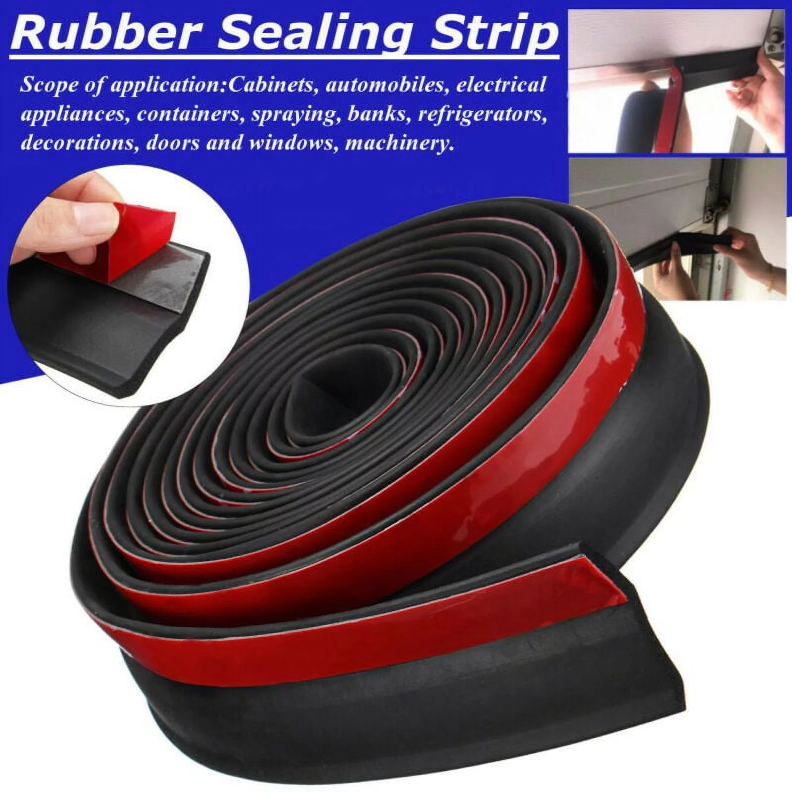 Ruibeauty 2M/6.56Ft Sealing Strip, Electric Flap Garage Door Strip Garage Door Side Seal Rubber Strip,Black+Red