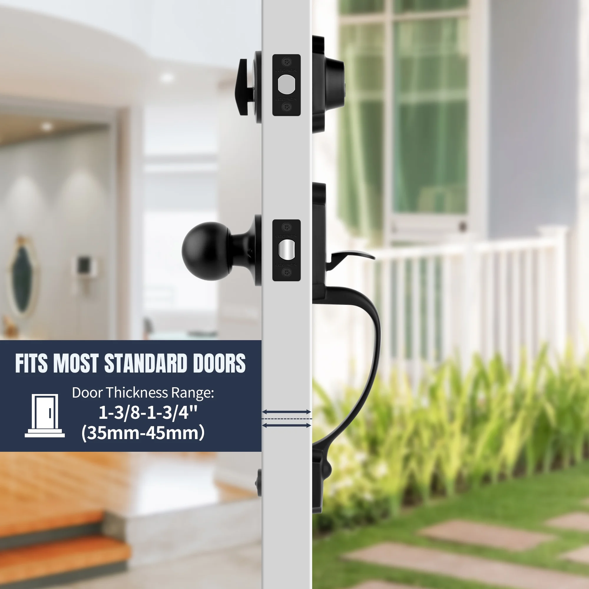 Heavy Duty Front Door Handle Set Matte Black Entrance Handle Set Classic Front Door Set Single Cylinder Deadbolt and Knob, Half Grip Round Knob Reversible for Right & Left Handed Doors