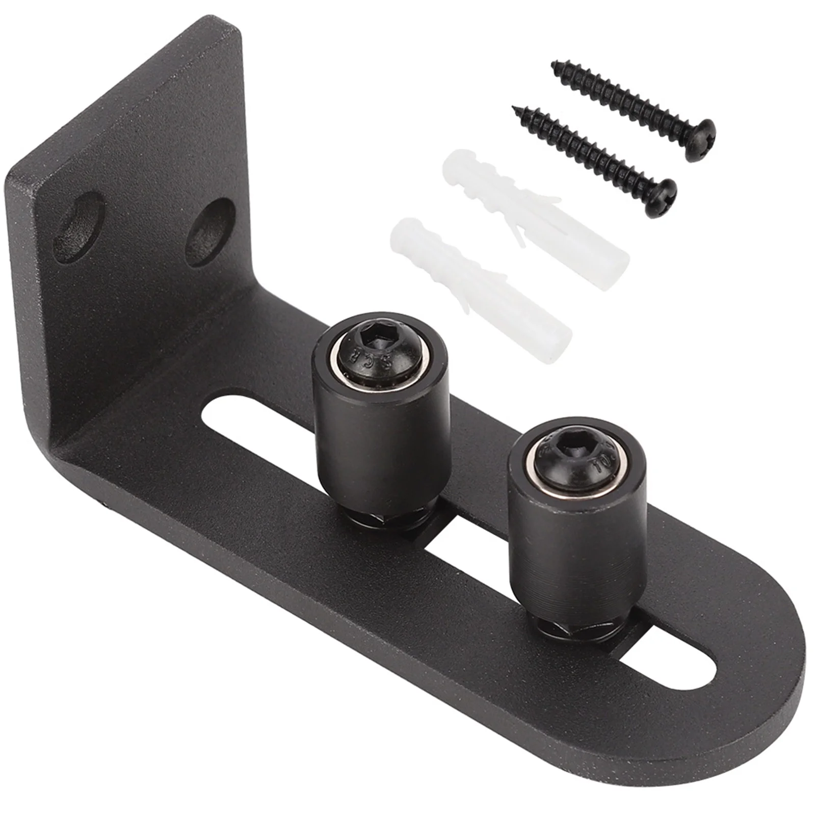 BYARSS Floor Guide,Carbon Steel Adjustable Sliding Floor Guide for Barn Door Hardware Accessory(带轴承双轮（黑色）)