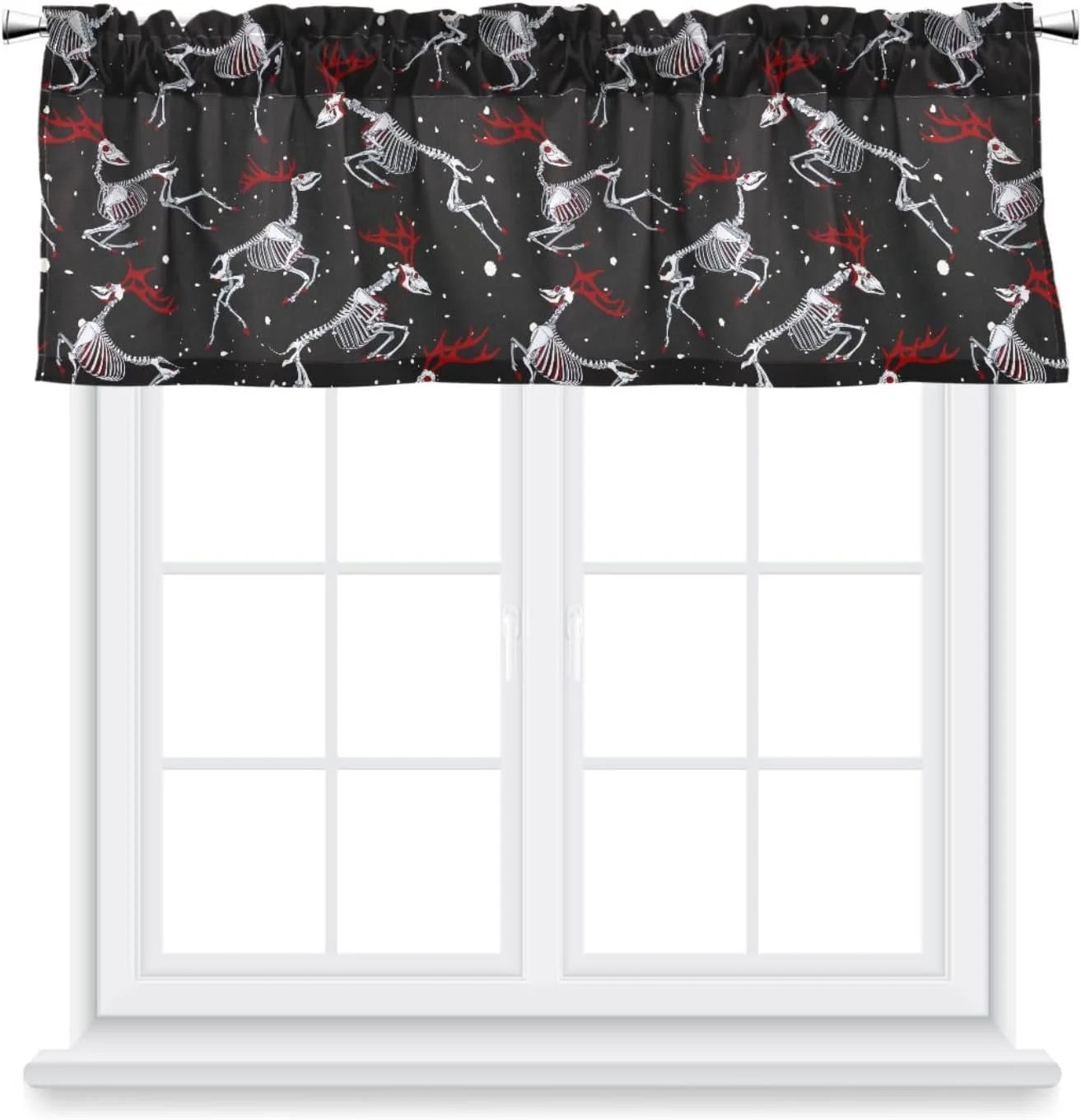 FREEAMG Halloween Deer Skeleton Skull Xmas Valance Curtain for Kitchen Window/Bathroom/Living Room/Bedroom Privacy Décor Rod Pocket Blackout Window Valance Curtains Topper 1 Panel, 54W x 18L