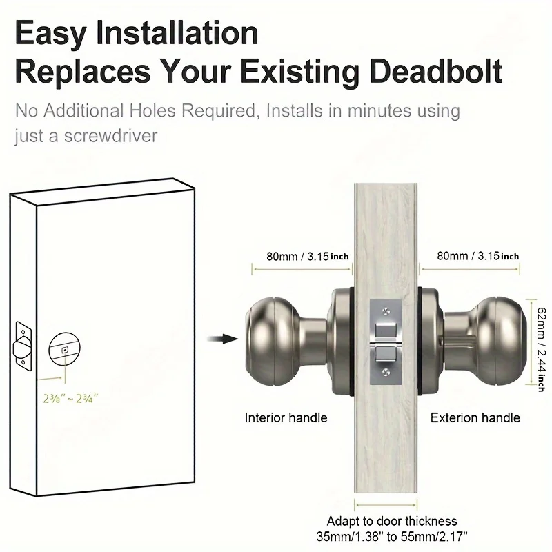 Smart App-Controlled Door Knob for Enhanced Security and Convenience - CS01Y  Battery Not Included
