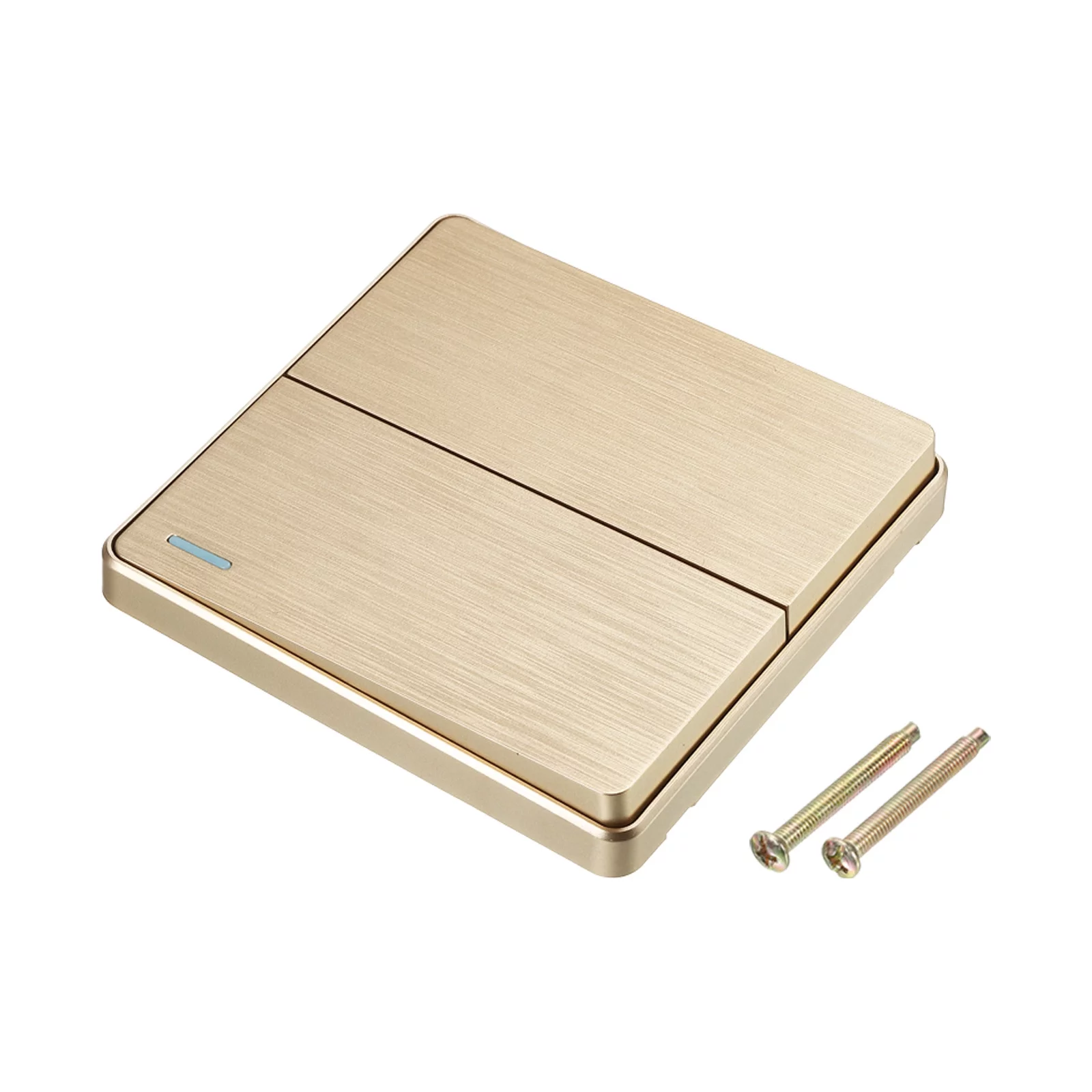 Light Switch Wall Panel Push Button 2 Gang 1 Way Gold Tone 250V 10A 86mmx86mm