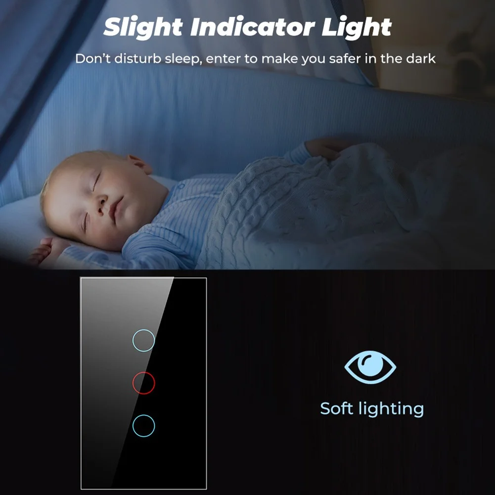 WiFi Switch Smart Home Touch RF Light Wall Panel 1/2/3 Gang Black US