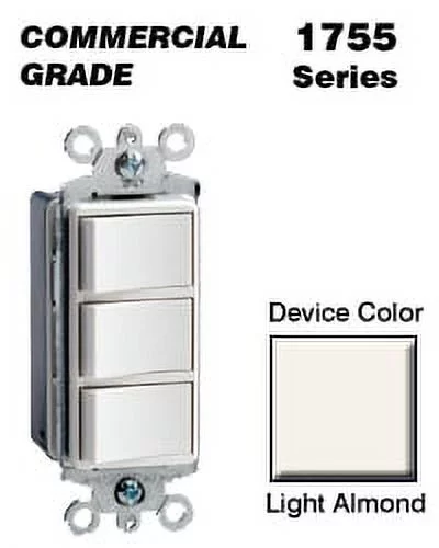 Leviton 1755-T Decora Combo Switch Single-Pole/Single-Pole/Single-Pole 15A 120V - Light Almond