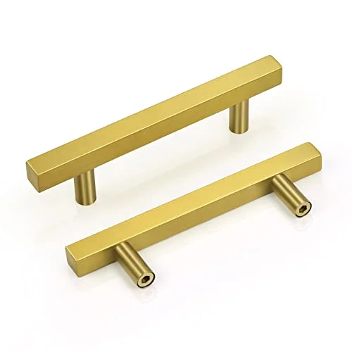 GOLDENTIMEHARDWARE 3 3/4 Inch Gold Cabinet Handles,20 Pack Brushed Brass Cabinet Pulls,Kitchen Handles for Cabinets and Drawers,Modern Square Gold Dresser Handles,6 Inch Overall Length